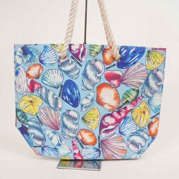 Shoreline‎ Blue with Seashell Pattern Summer Tote Bag with Rope Handle - Picture 7 of 14